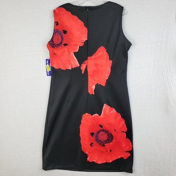 NWT Peter Nygard Sheath Dress Poppy Floral Print Sleeveless Black Red size 14 - Picture 6 of 10